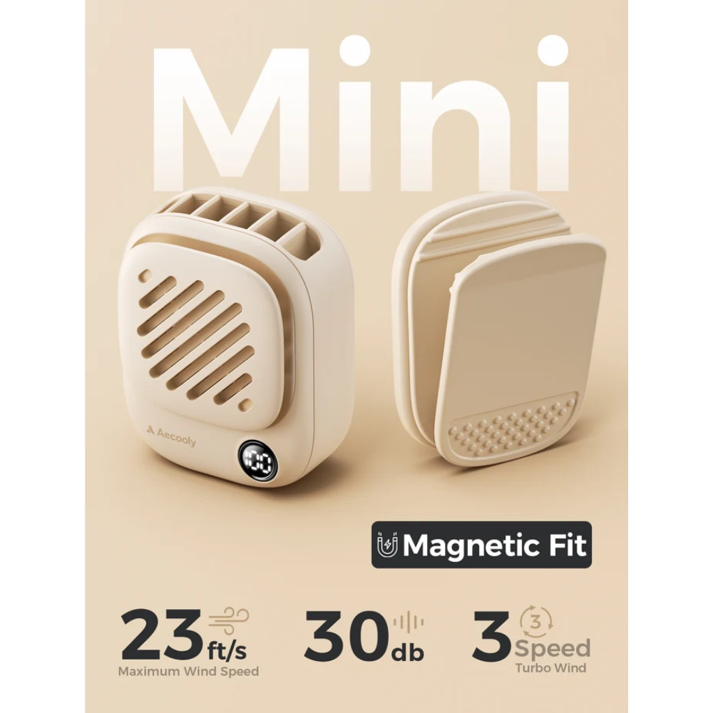 Aecooly - Mini Neck Fan Clip Portable Fan With Magnetic Back Clip