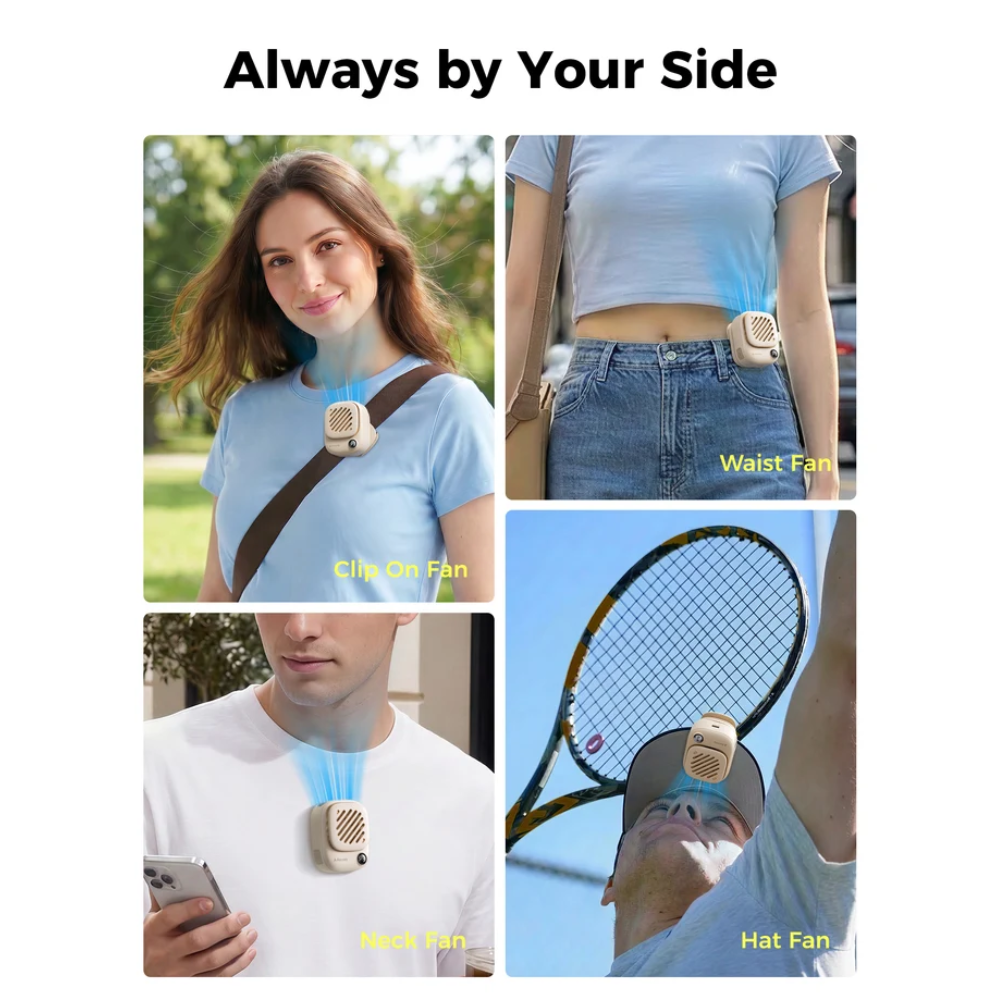 Aecooly - Mini Neck Fan Clip Portable Fan With Magnetic Back Clip