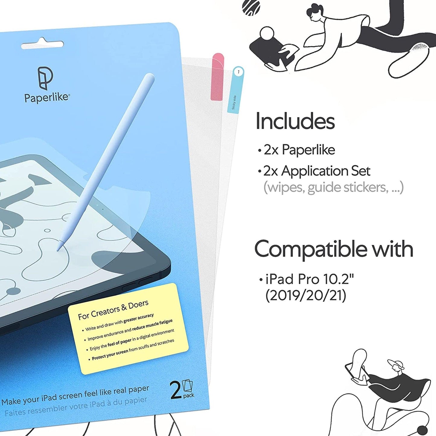 Paperlike (2 Pieces) for iPad 10.2" (2021, 2020 & 2019) - Transparent Screen Protector for Notetaking and Drawing Like on Paper